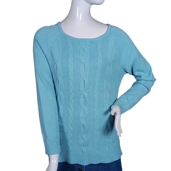 Cyrus Knit Top Light Blue Size Large Long Sleeve Round Neckline Cable Knit - Picture 2 of 13